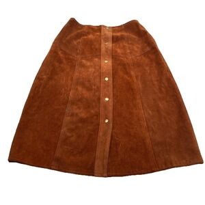 Vintage 1970s Hide-Away Suede Button Front A-Line Midi Skirt Brown Mexico 11/12